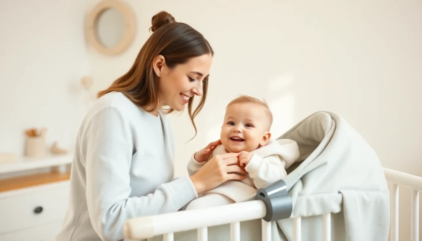 Paras vauvan nenäimuri in use, parent safe and gentle clearing baby's nose with a modern device, child smiling happily.