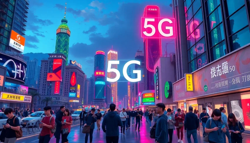 香港繁華都市夜景，展示5G科技與現代生活融合的場景
