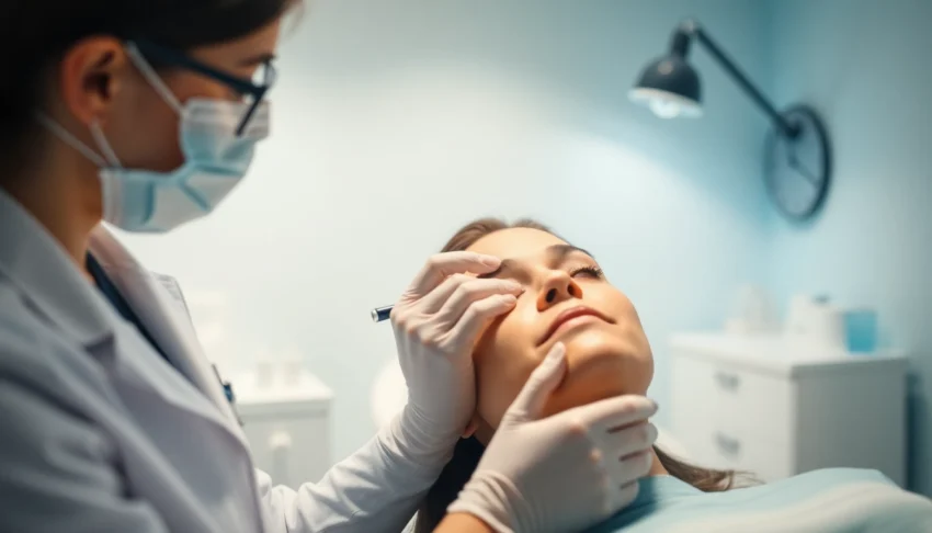 Administering a Botox Behandlung in a calming clinic setting, highlighting skilled care.