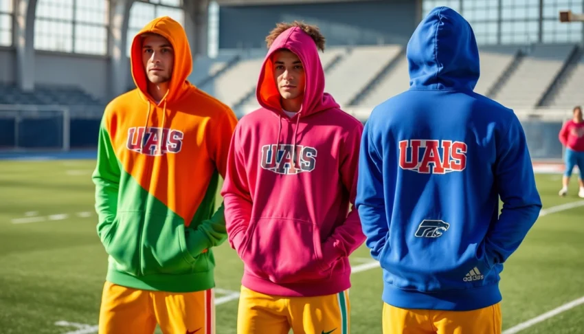 Custom teamwear hoodies being worn by athletes during training, showcasing vibrant colors, logos, and comfort for sports teams in Pakistan.