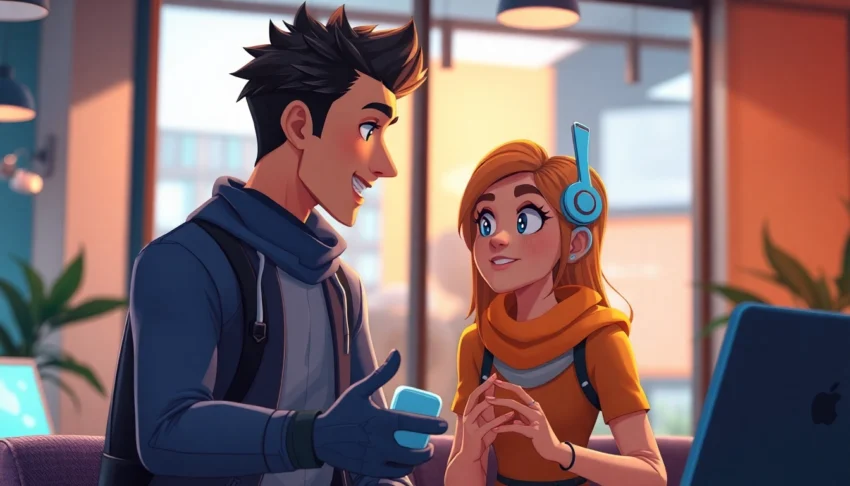 Spicy AI Chat depicted as two human-like characters exchanging flirtatious messages in a realistic, engaging scene.