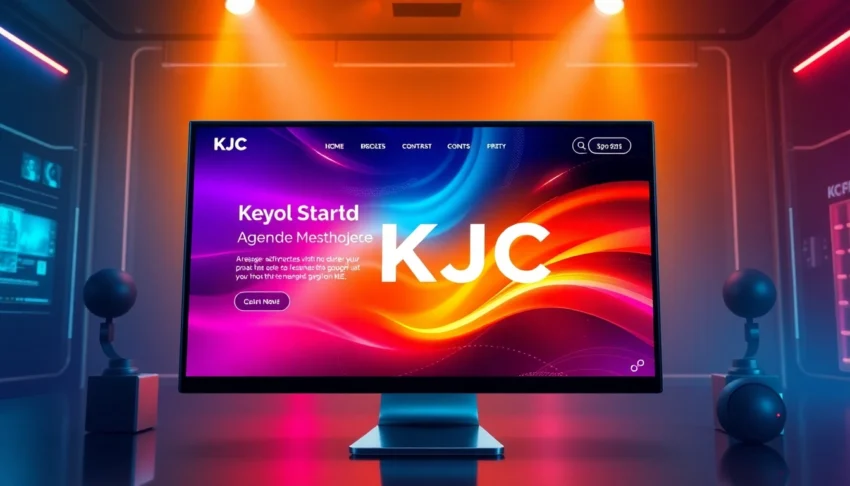 KJC branding digital interface with vibrant colors and modern design elements illustrating