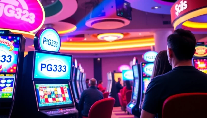PG333 slot platform with vibrant interface and excited players enjoying online casino games.