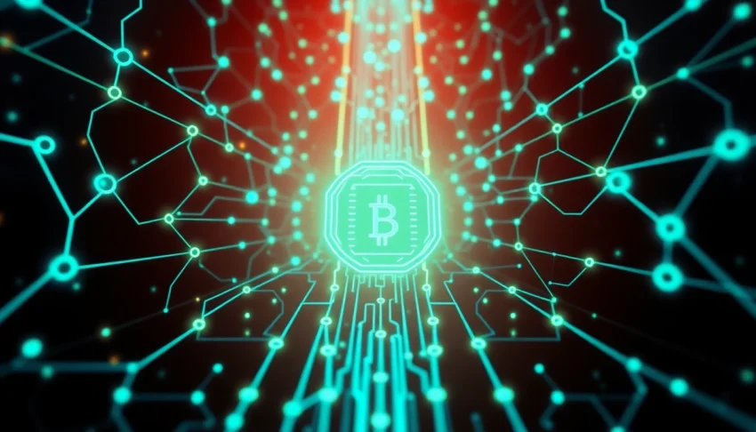 Blockchain technology visual illustrating interconnected digital ledger for secure transactions