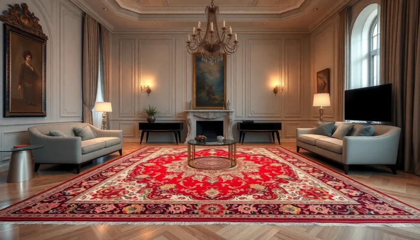 Showcase of a detailed Tappeto persiano Milano in a stylish living space with elegant decor,
