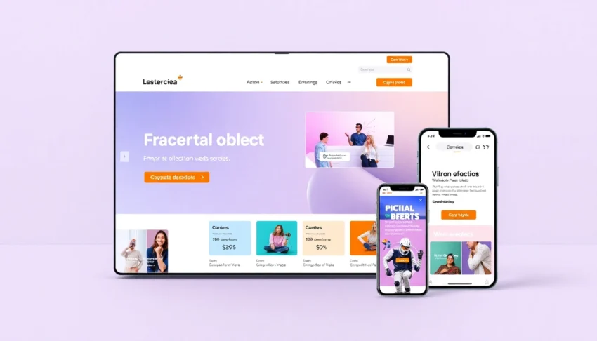 Create a vibrant web design scene emphasizing paginas web baratas with professional and