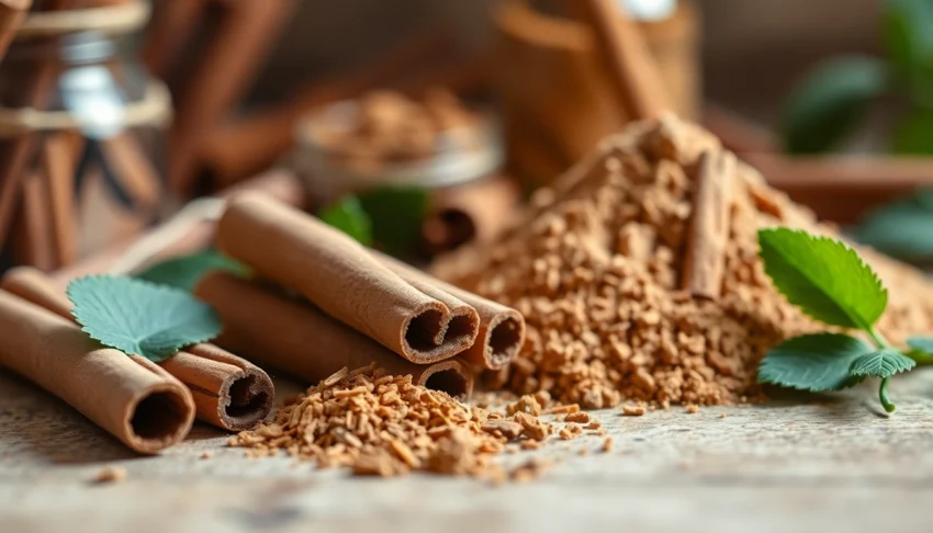 Cinnamon Powder showcased in jars and fresh cinnamon sticks for quality food ingredients